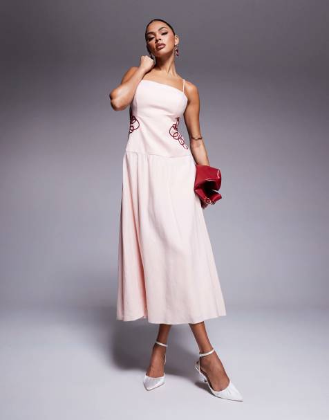 Ever New dropped hem embroidered waist maxi dress in powder pink - view 1