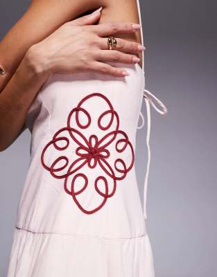 Ever New Dropped Hem Embroidered Waist Maxi Dress In Pink