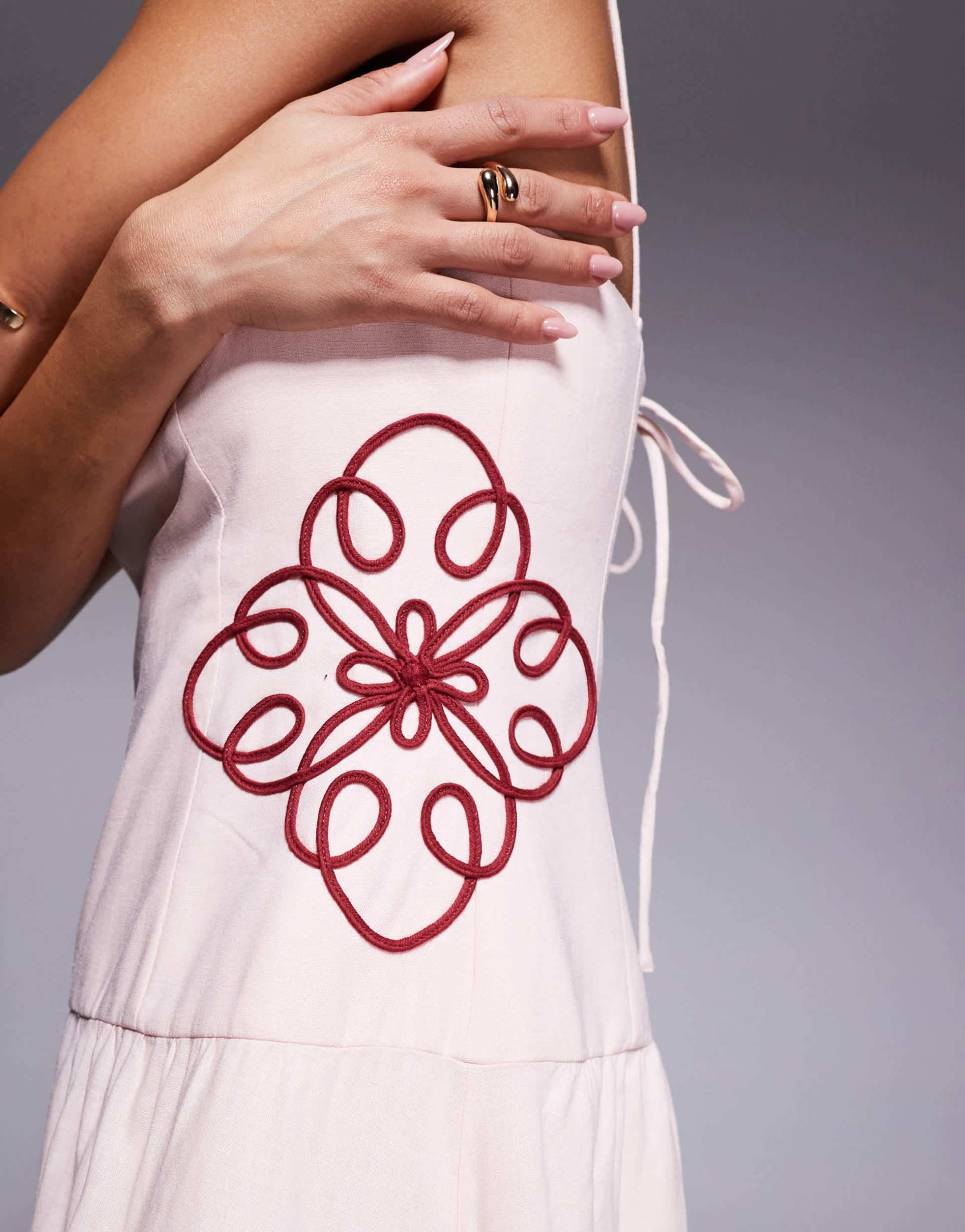ever new dropped hem embroidered waist maxi dress in powder pink