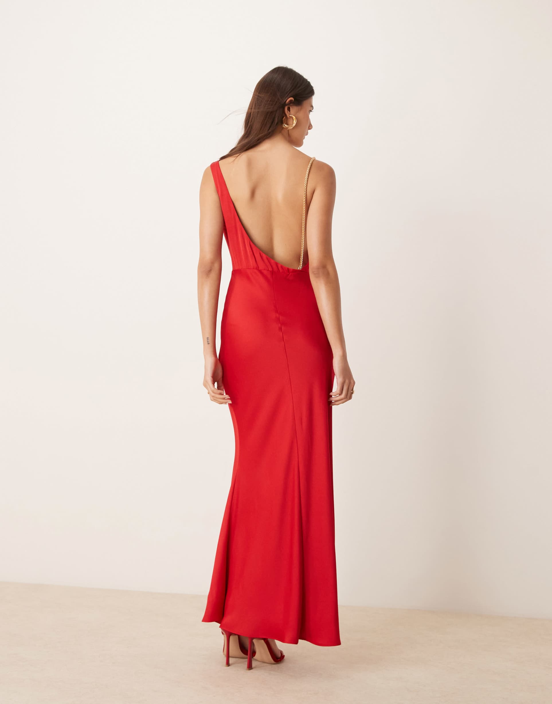 ever new dropped shoulder satin maxi dress in red