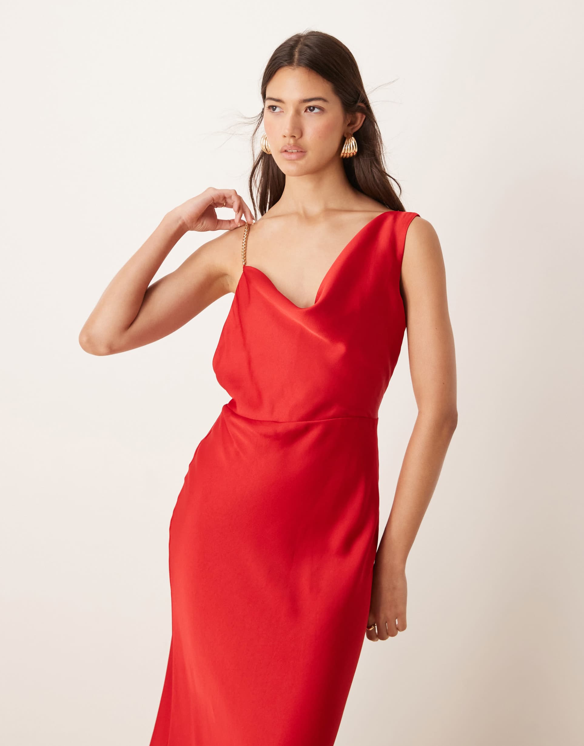 ever new dropped shoulder satin maxi dress in red