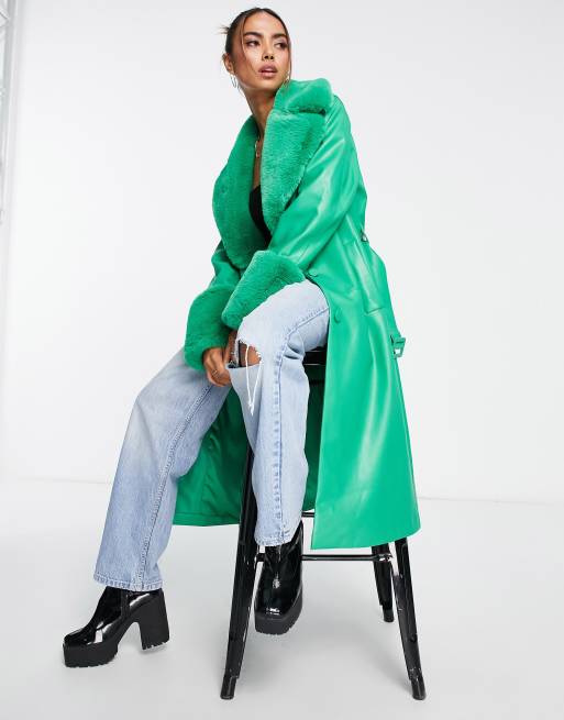 Topshop green faux outlet fur coat