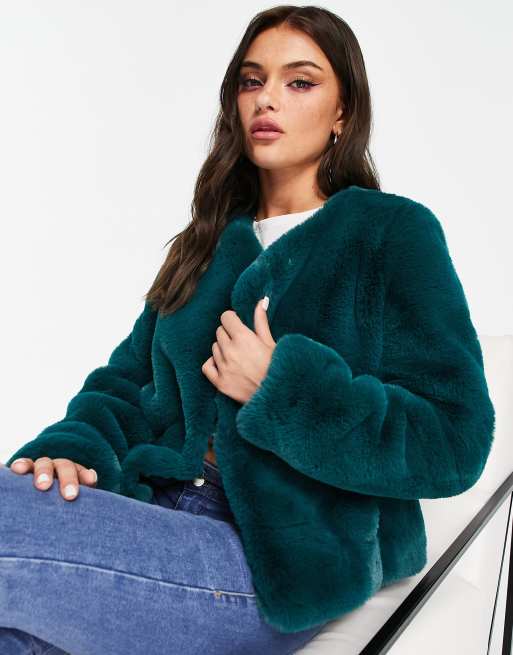 Emerald green 2025 faux fur coat