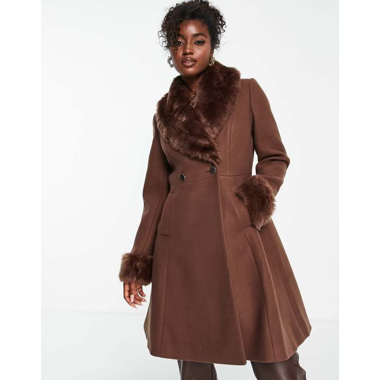 Wool coat with real best sale fur collar