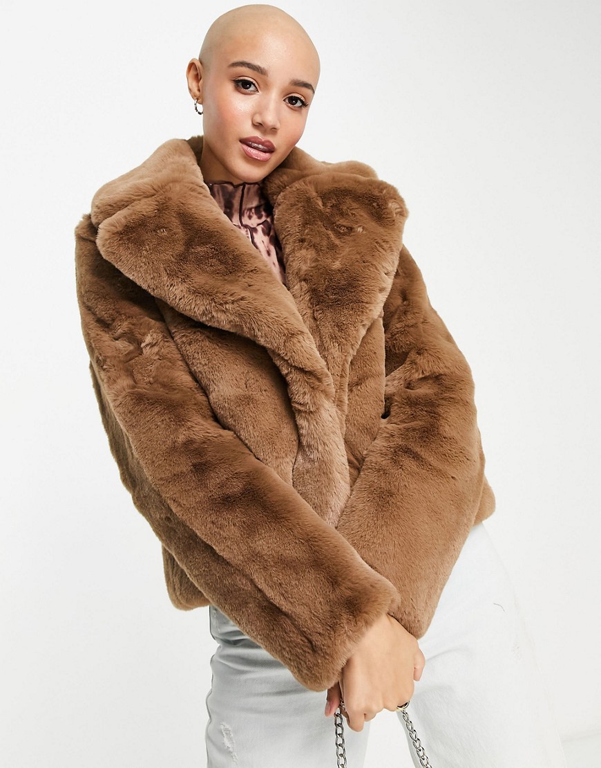 Forever New Ever New Faux Fur Collared Coat In Brown