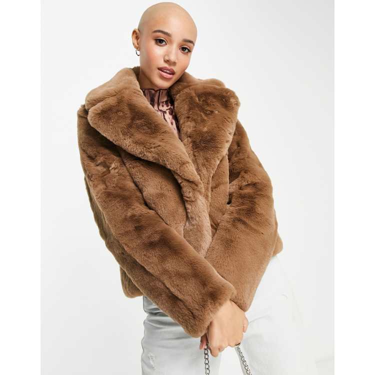 Pull&Bear faux fur extra long collared coat in brown