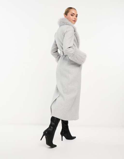 Ever New faux fur maxi coat in light gray