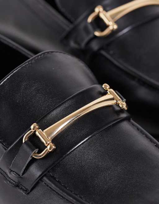 Black Leather Loafers With Gold Buckle