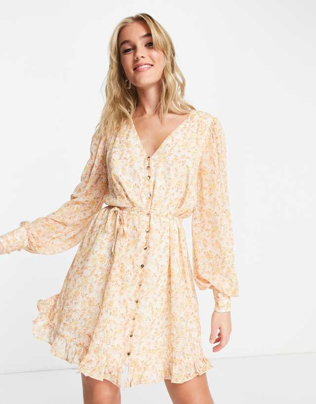 Ever New flippy hem mini tea dress in peach ditsy floral