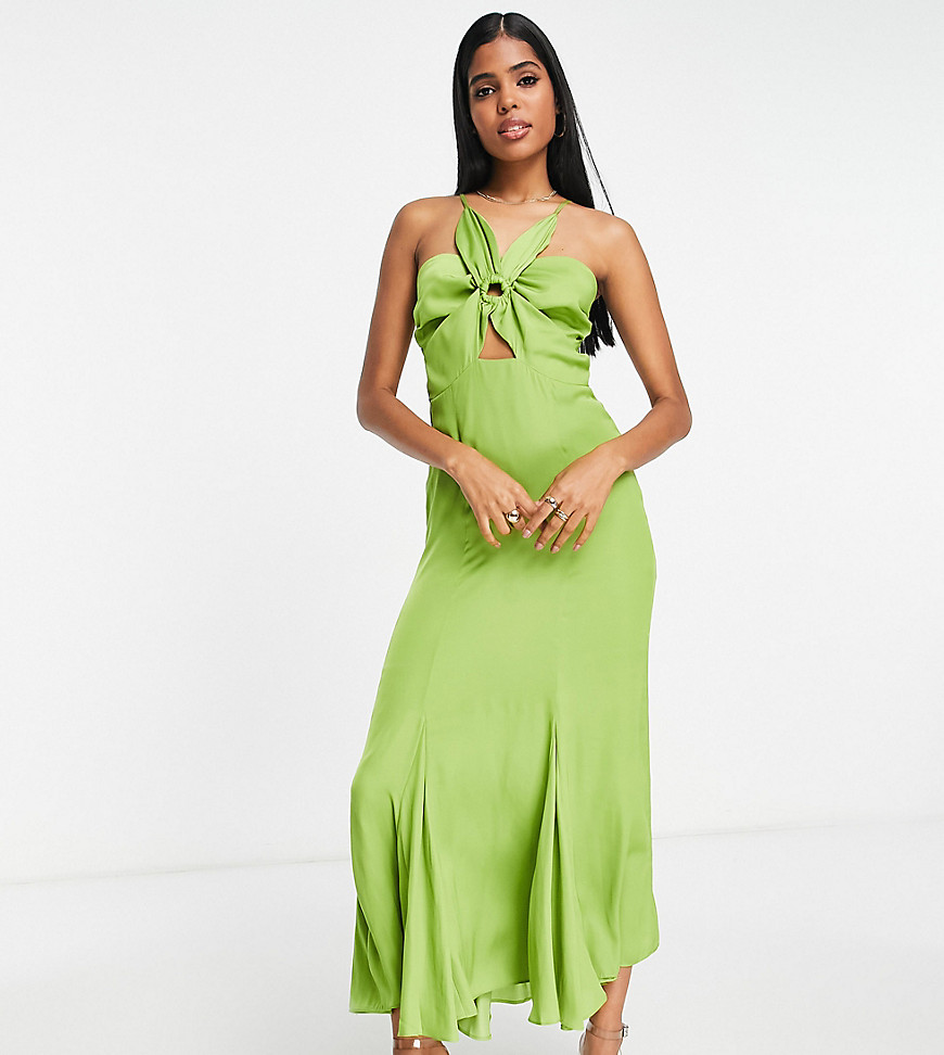 flower midi cut out dress in green satin