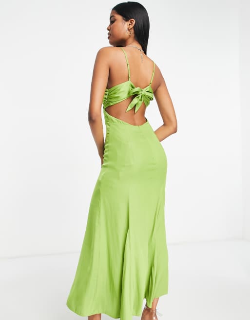 Ever New flower midi cut out dress in green satin