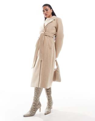 Ever New formal wrap coat in warm oatmeal
