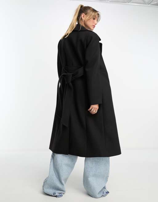 Black coat with tie hot sale belt