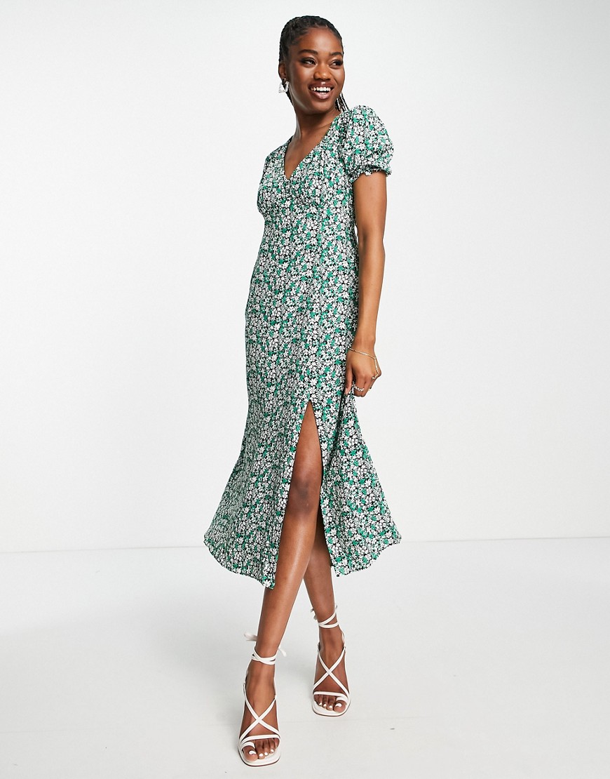 Forever New Ever New Frill Sleeve Midi Tea Dress In Green Floral
