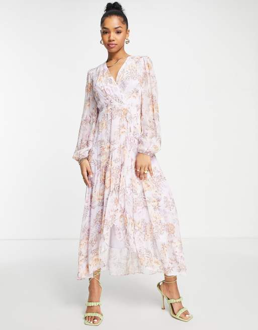 Ever New high low ruffle maxi dress in purple floral | ASOS