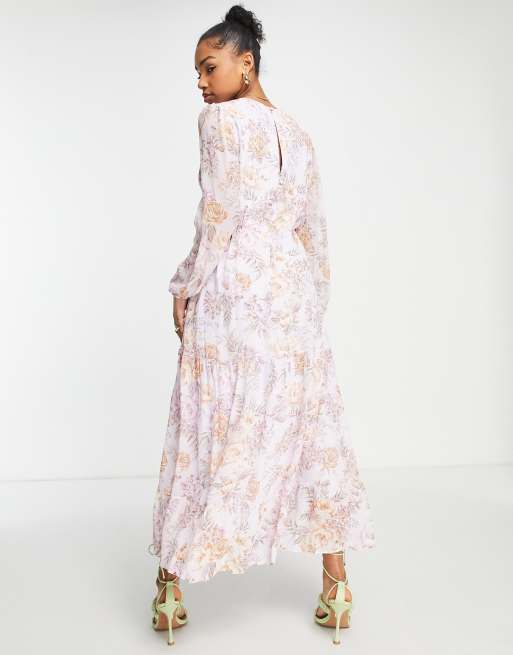 ASOS DESIGN Long Sleeve Chiffon Maxi Dress With Frill Cuffs, 49% OFF