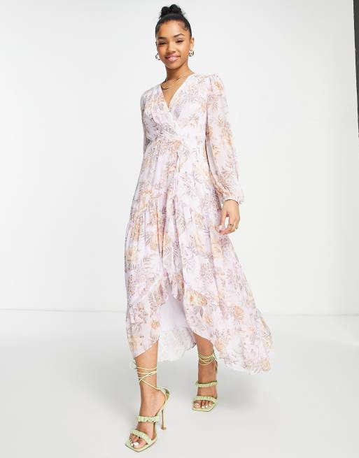 Ruffle sleeve high low maxi cheap dress