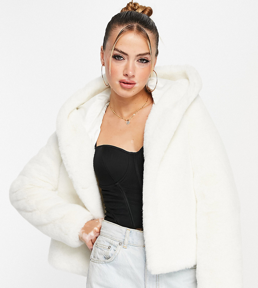hooded faux fur coat in winter white
