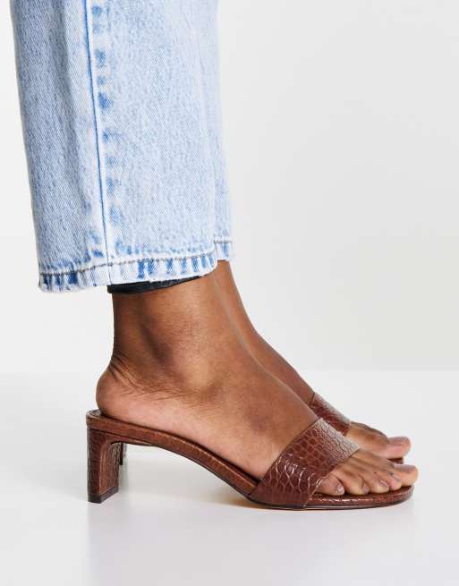 Ever New Jessica textured croc slip on mule in chocolate brown