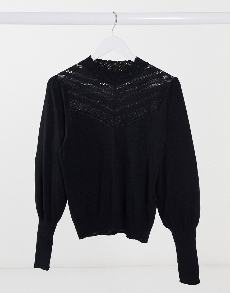 Ever New lace yolk balloon sleeve sweater in black