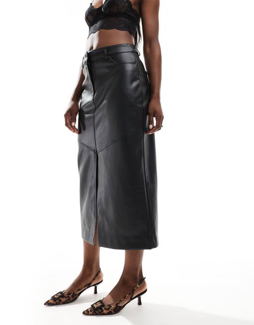 Ever New leather look midi skirt in black
