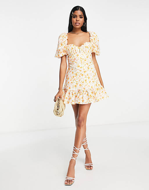 Ever New linen mini dress in ivory ditsy floral