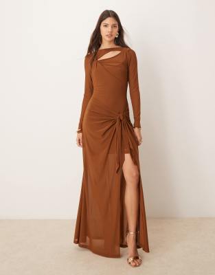 Ever New Long Sleeve Draped Maxi Dress In Red
