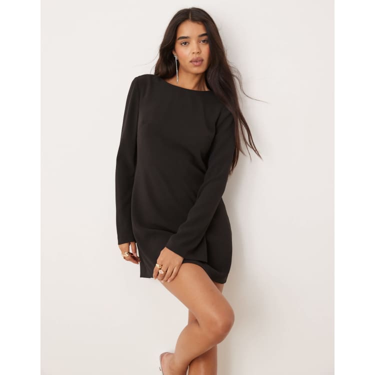 long sleeve embellished a-line mini dress in black Ever New back Oh polly dress