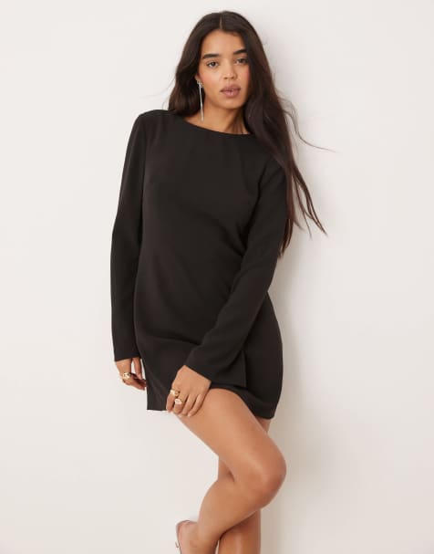 Ever New long sleeve embellished back mini dress in black