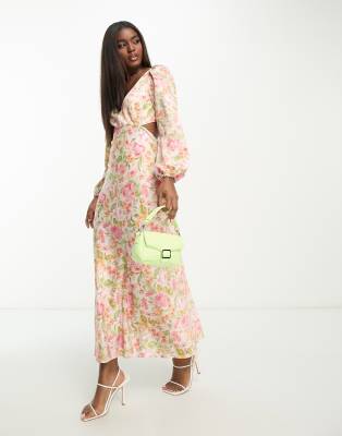 Ever New Long Sleeve Maxi Dress In Apricot Floral-orange