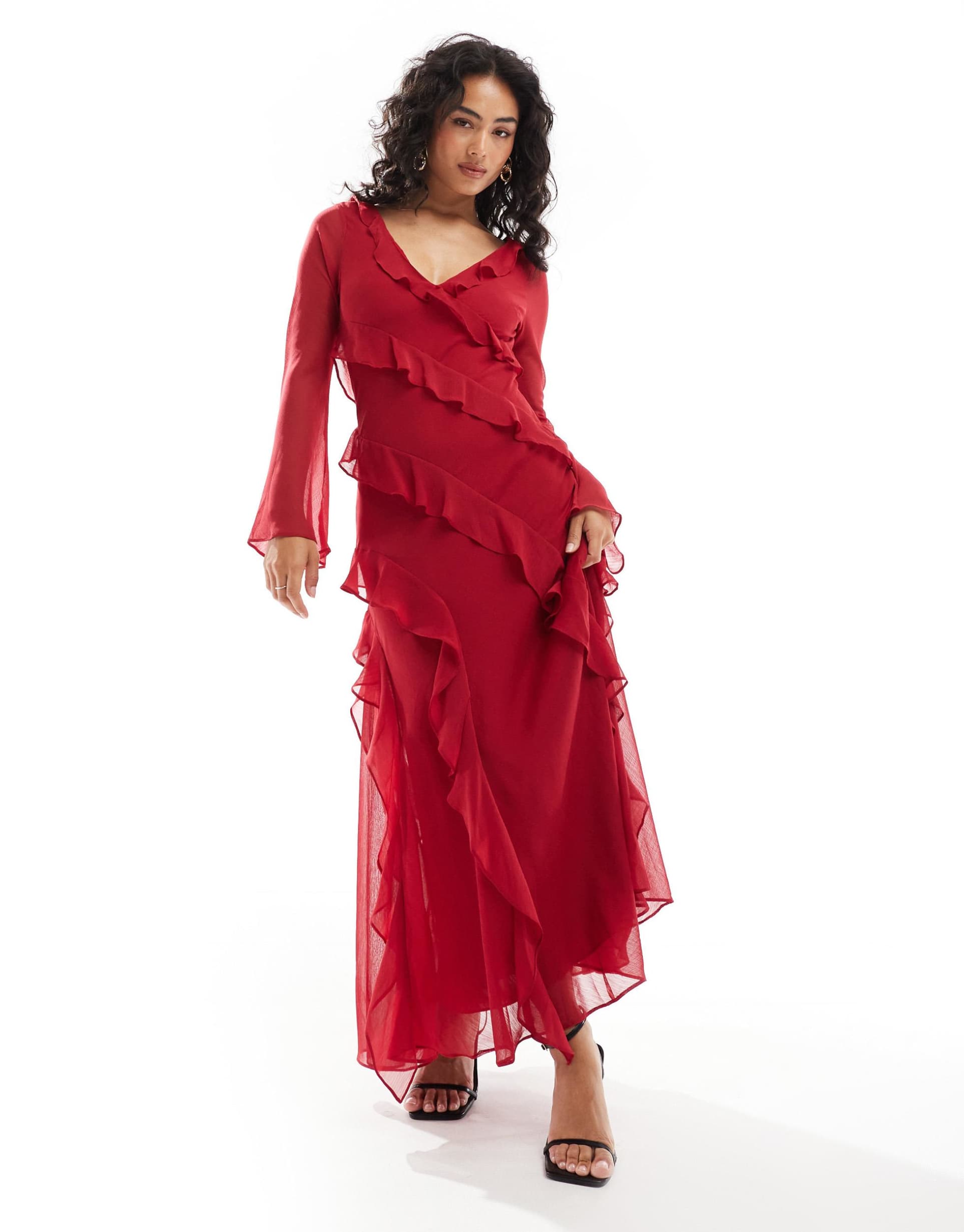 ever new long sleeve midaxi dress in red