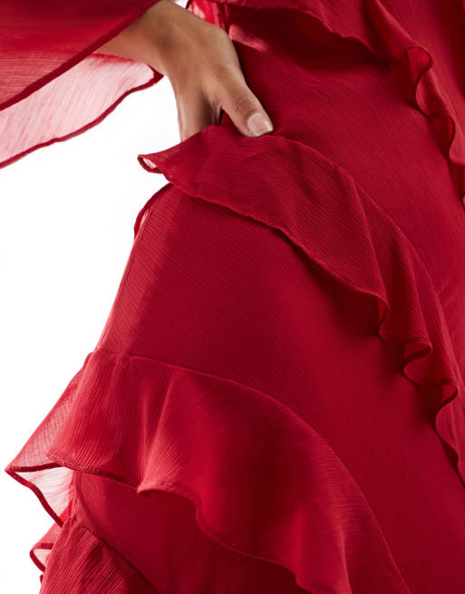 Ever New long sleeve midaxi dress in red, 3 of 4