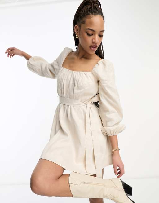 Express  Metallic Long Sleeve Tie Waist Tiered Ruffle Mini Dress