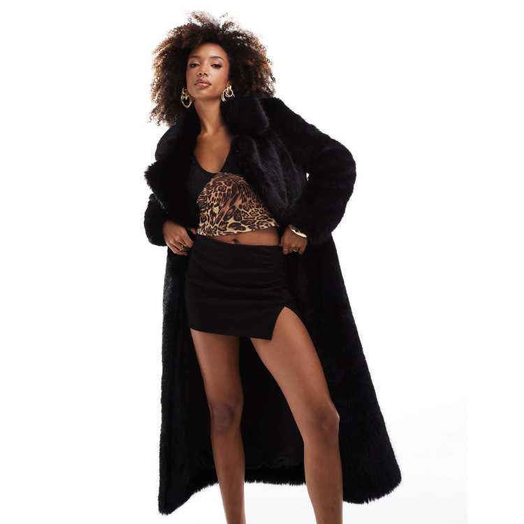 Ever New maxi faux fur coat in black | ASOS