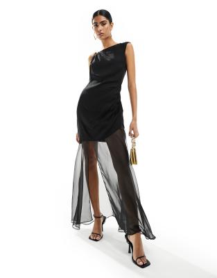 Ever New - Maxikleid in Schwarz mit transparentem Kontrastdetail