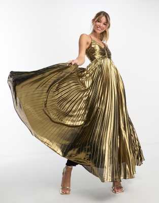 evernew gold dress Ever New one shoulder bow maxi dress in gold