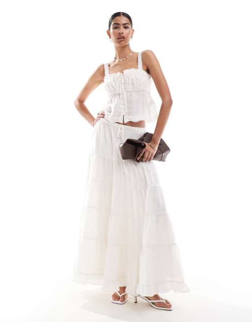 Ever New Midi rok met stroken in wit