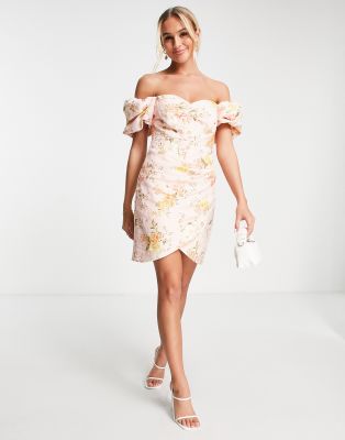 Ever New puff sleeve square neck midi dress in buttercup floral