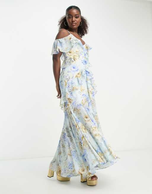 Ever New Off Shoulder Maxi Dress in Blue Floral