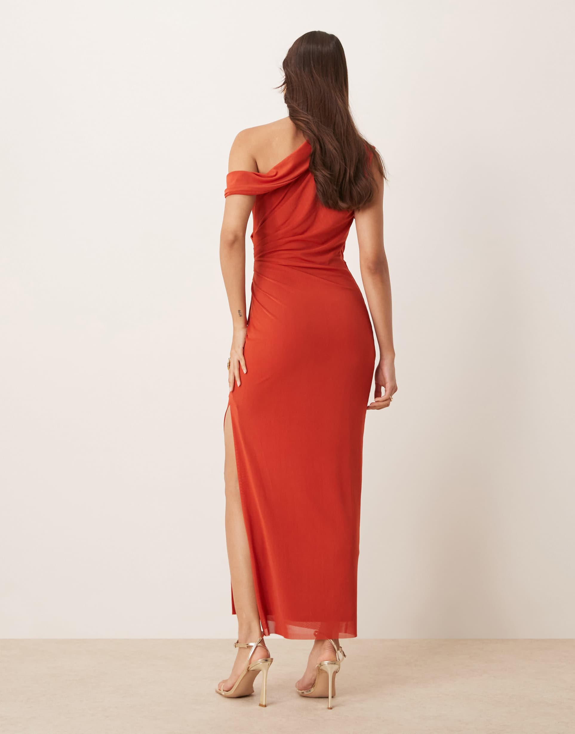 ever new off shoulder midaxi ruched dress in deep red