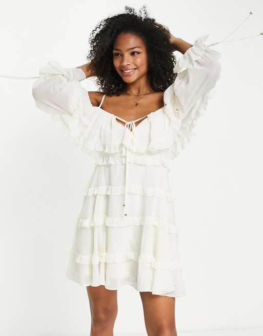 White ruffle clearance tiered dress