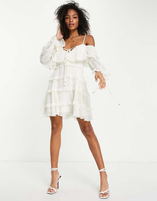 Off shoulder store white ruffle dress