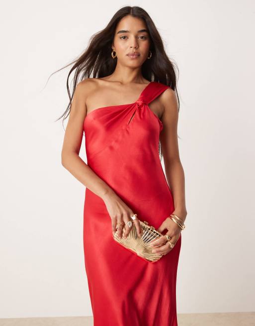 Ever New off shoulder satin midaxi dress in red, 4 of 4