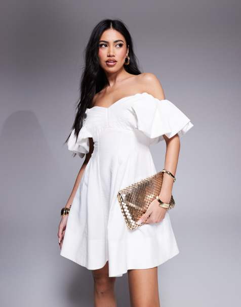 Ever New off shoulder structured mini dress in ivory