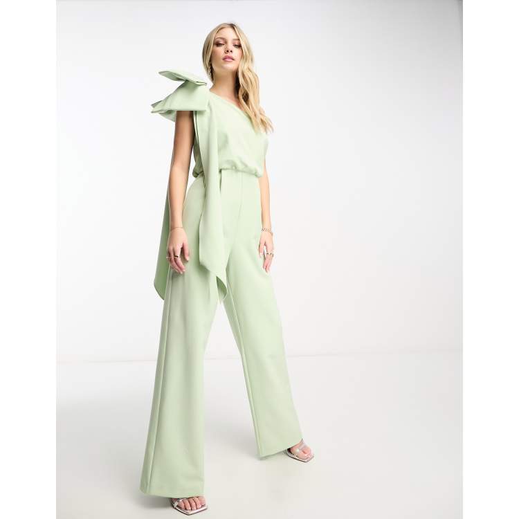 Ever New Curve tie waist wide leg jumpsuit in olive