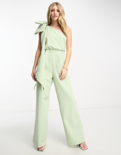 Eternal Vow Ivory One-Shoulder Sleeveless Bow-Front Jumpsuit