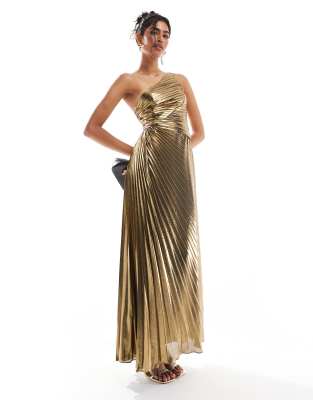 one shoulder bow maxi dress in gold