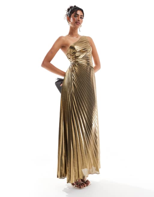 Ever New One Shoulder Bow Maxi Dress in Gold