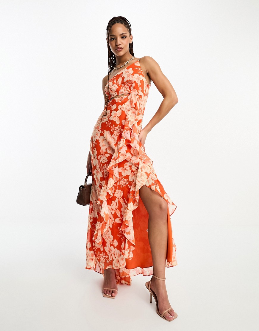 Ever New one shoulder cut out maxi dress in red floral