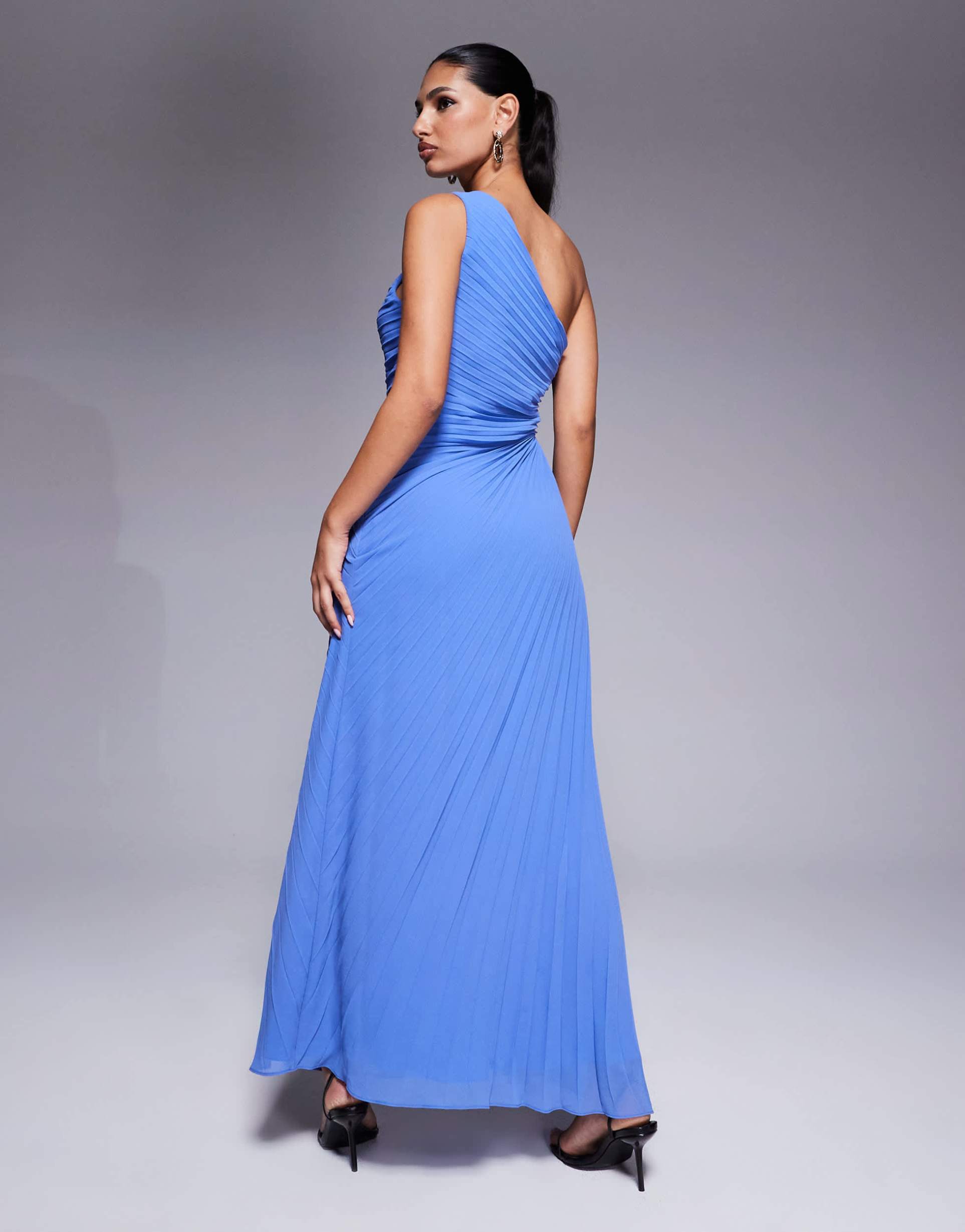 ever new one shoulder pleated maxi dress in blue